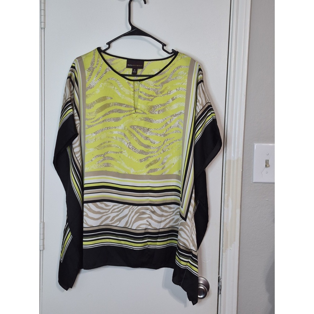 Dana Buchman Caftan Top Size M Green Zebra Animal Print Flowy Poncho Blouse